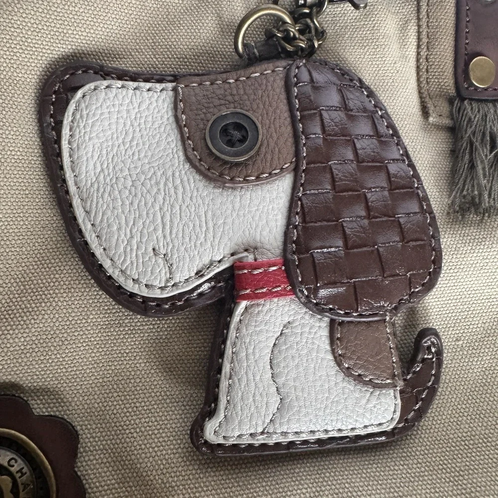Chala Purse Handbag Sand Canvas Crossbody with Key Chain Tote Bag Puppy Dog